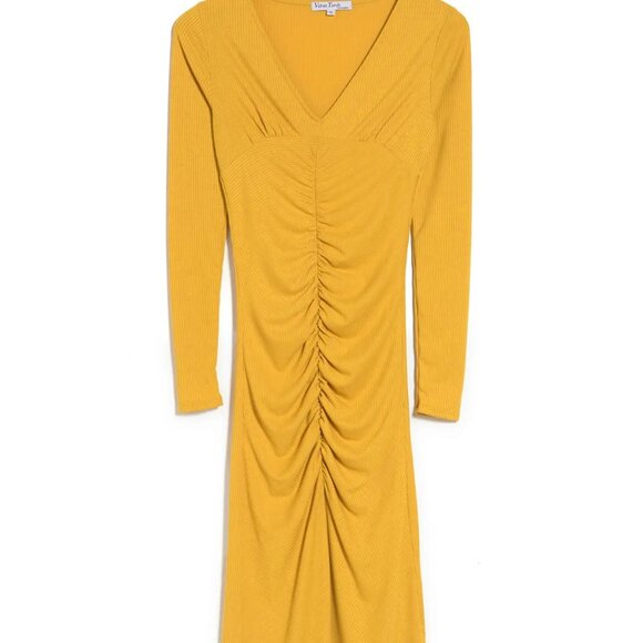 Velvet Torch Women's Mustard V-Neck Ribbed Knit Mid Dress SZ XL - Picture 8 of 10